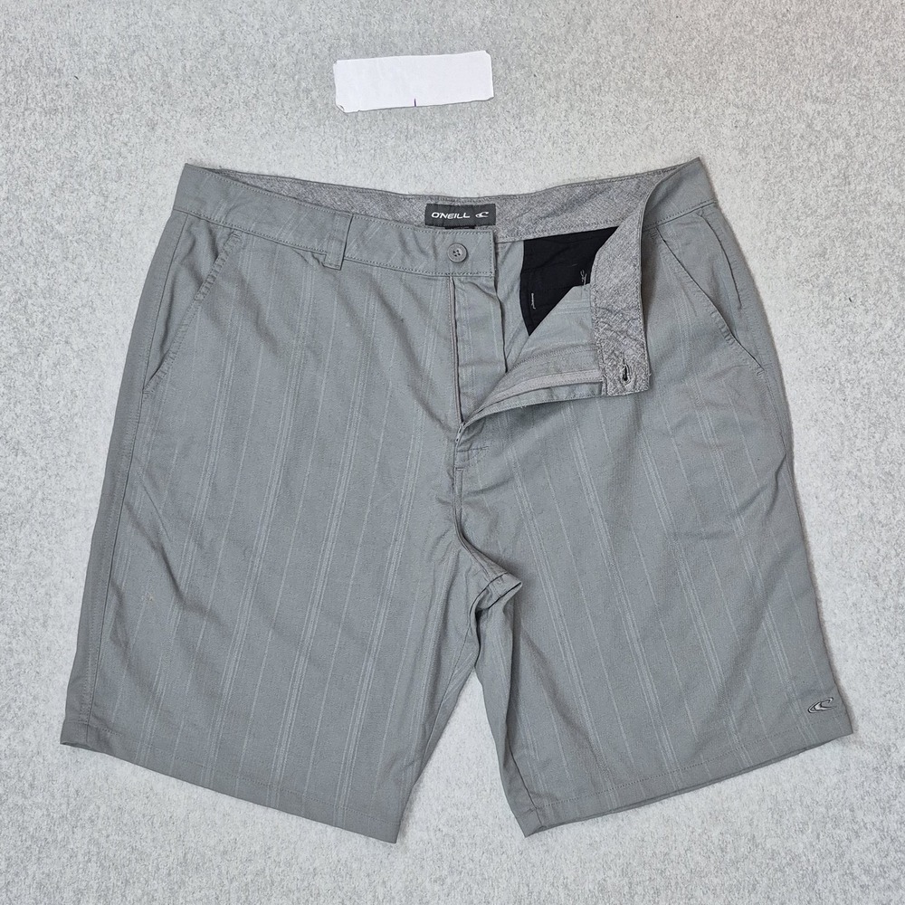 O'Neill Men Shorts 40 Gray Striped Chino Casual Logo 11" Inseam